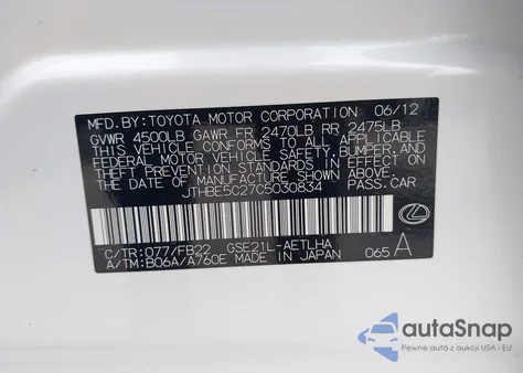 2012 Lexus Is 350 z USA, uszkodzony, nr VIN JTHBE5C27C5030834